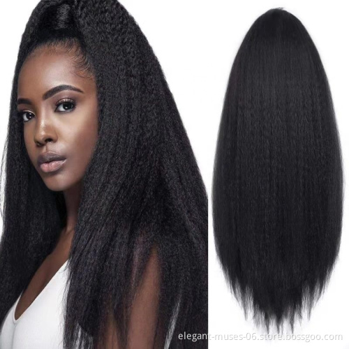 Vigorous Long Curly Drawetring Ponytail Black Synthetic Yaki Curly Drawstring Ponytail Hair Extensions for Black Women 1B Color